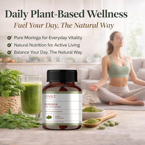 Image of Jiva Moringa Tablets | Boosts Immunity, Energy & Digestion | Supports Heart Health, Skin & Hair | 100% Ayurvedic & Organic - 60 Tablets (Pack Of 1)