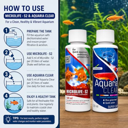 Image of Aquatic Remedies (Pack of 2) Aquarium Water Conditioner Combo (Aquaria Clear-120ml & Microlife-100ml) for Pure Aquarium Water