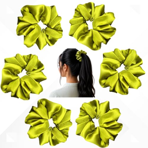 Image of Satin Scrunchies for Women | Set of 6 Crunchies Hair Band(Olive Green)