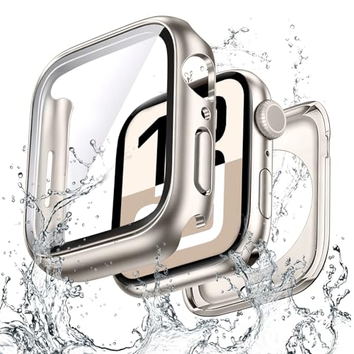【360°防水保護】POLINK アップルウォッチ カバー 防水 対応 Apple Watch カバー Series 9 8 7 対応 41mm ケース 2 in 1 前後の保護 PC+ガラス素材 超薄型 高耐久 高透過率 装着簡単 耐衝撃 指紋防止 全面保護 対応 iWatch 41mm スターライト