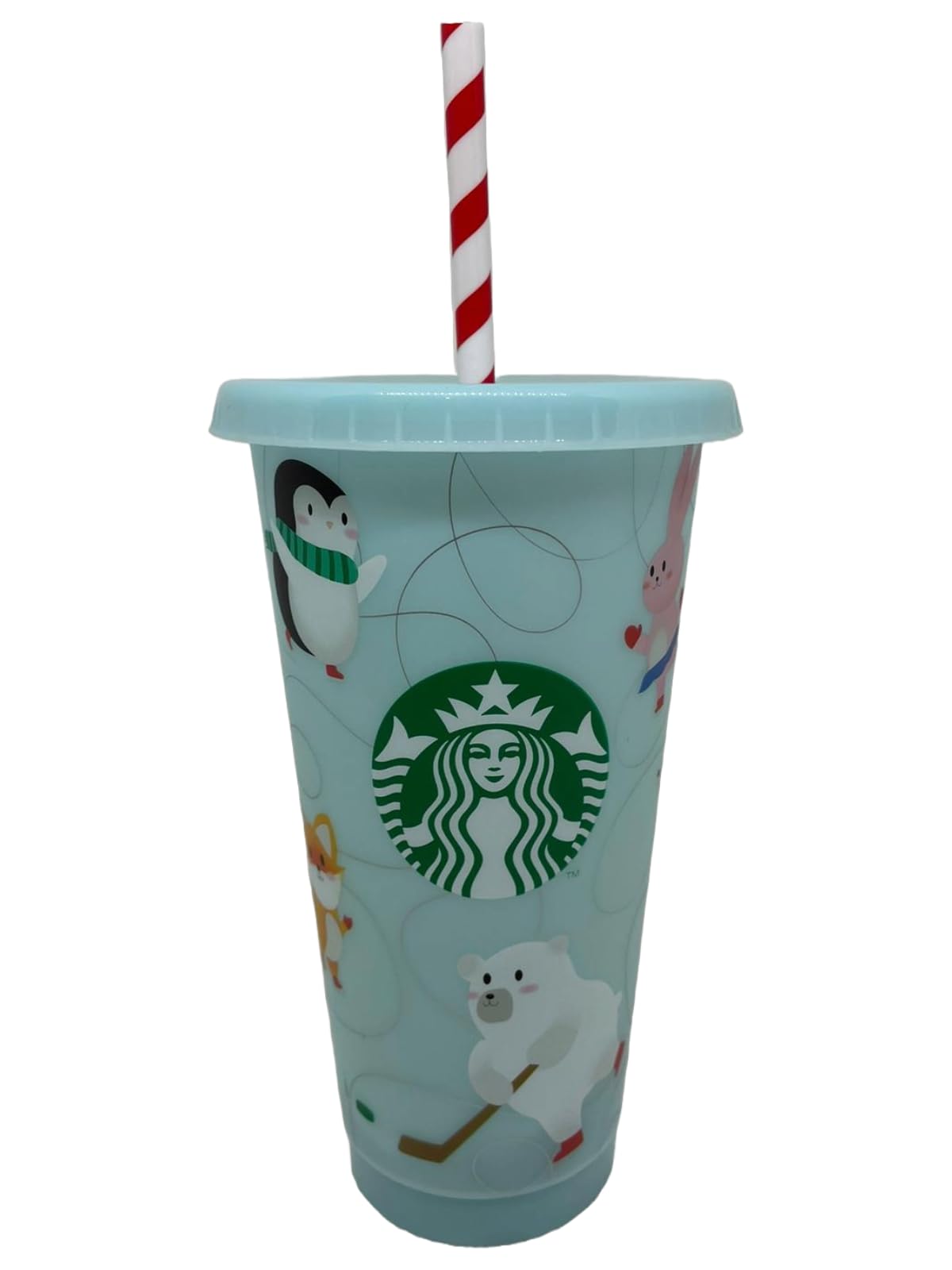 StarbucksWinter 2024 Festive Christmas Animals Ice Blue Reusable 24oz Cold Cup
