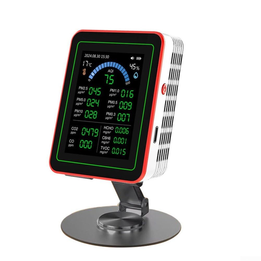18 in 1 Misuratore di qualità dell'aria PM2.5 Display TFT 18 in 1 Misuratore di qualità dell'aria (Nero) | 18 parametri contemporaneamente, PM2.5//TVOC, 2,8 pollici TFT, AQI in tempo reale, per ricarica USB-C