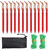 QSWY Tent Stakes, 18cm Strong Metal Lightweight Stakes with 2Pcs Guy Ropes, Heavy Duty Spikes Ground...