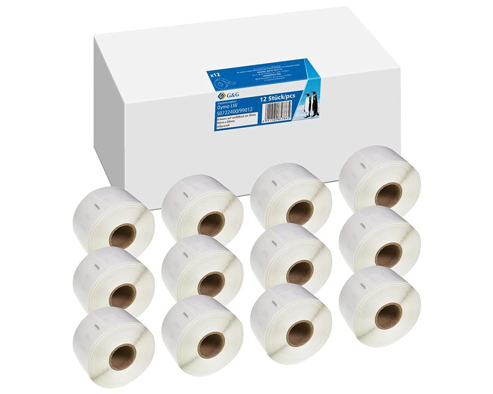 G&G Etiketten 12 x 260 -Vorteilspack- kompatibel mit Dymo 99012 / s0722400 36mm x 89mm Schwarz auf weiß für Dymo Labelwriter Drucker 4XL 450 400 330 320 310 Twin Turbo Duo