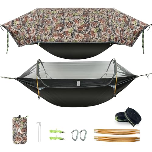 Image of Camping Hammock Tent with Mosquito Net & RainFly, 3 in 1 Waterproof Portable Sleeping Hammock Bug Backpacker Lightweight Outdoor Gear Swing for Hiking Travel Patio Expedition(Camouflage)