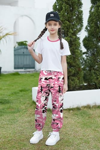 Image of Betusline Girls 2 Piece Summer Outfits,Kids Casual Short Sleeve Crop Top & Cargo Jogger Pants Sets,4T-14Y