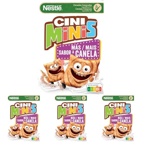 Nestlé Cini Minis cereales de desayuno tostados con canela, trigo y arroz, 375 g (Paquete de 4)