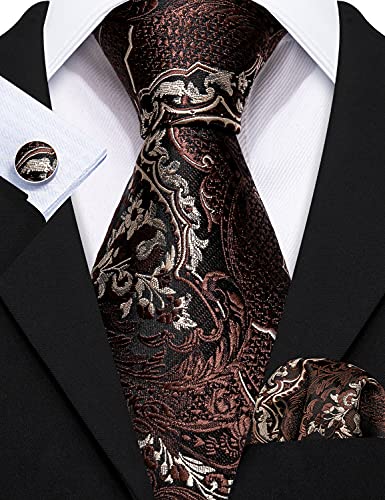 Image of Barry.Wang Men Tie Classic Silk Gift Necktie With Tie Clip Jacquard Woven Neck Ties 6PCS Formal Wedding