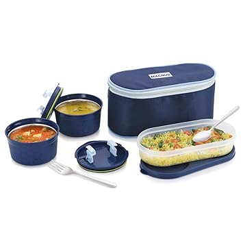 Microwave Olive 3 - Microwave Safe Stainless Steel 2 Steamlock Containers | Roti Box, Steel Fork, and Spoon | Ideal Office Lunch Box | Adult Tiffin Box