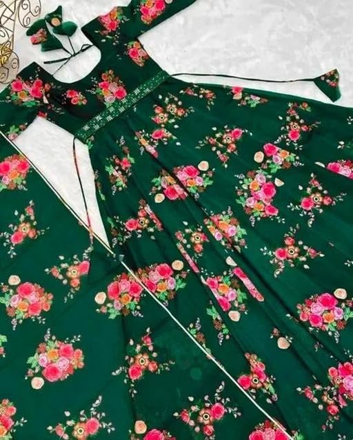 Image of Elegant Floral Printed Long Kurti with Matching Dupatta in Flowing Poly Georgette Fabric for Graceful Ethnic and Festive