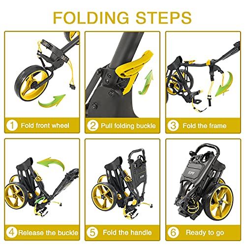 Image of KVV 3 Wheel Golf Push Cart Ultra Lightweight Smallest Folding Size, New-Version Scorecard Holder