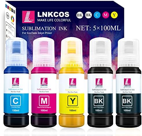 LNKCOS 500ML SublimationInk for Epson EcoTank Printers ET-2400 ET-2840 ET-2760 ET-2850 ET-3830 ET-3850 ET-4760 ET-4800 ET-4850 (Autofill/ICC-Free/Syringe-Free)