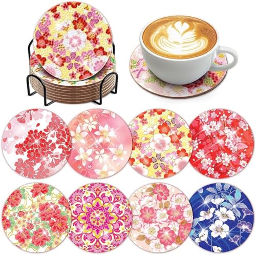 Kit sous-verres peinture diamant fleur de cerisier pour débutant et adulte
