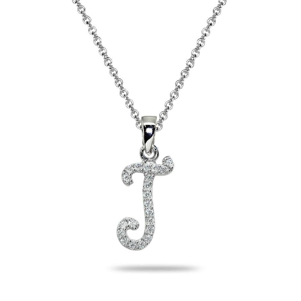 B. BRILLIANTSterling Silver Cubic Zirconia Alphabet Letter Name Personalized Pendant CZ Initial Necklace for Women