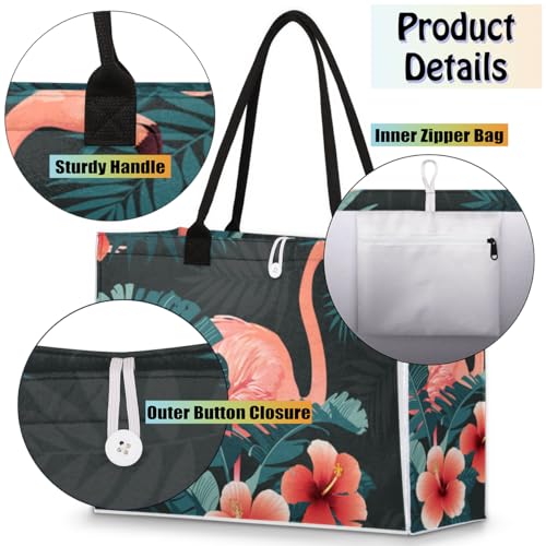 Flamingo Flower Tote Bag for Women Large Beach Bag Reusable Tote Bags for Work Travel Beach Shopping4