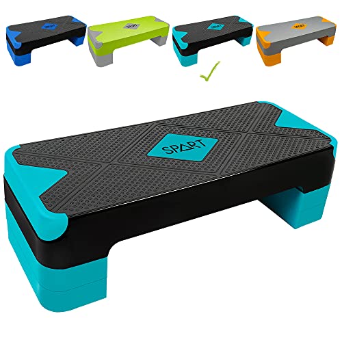 SPART Adjustable Workout Aerobic Stepper, Aerobic Exercise Step Platform with 4 Risers, 3 Levels Adjust 4\" - 6\" - 8\", 26.77\" Trainer Stepper with Non-Slip Surface For Home Gym & Extra Risers Options
