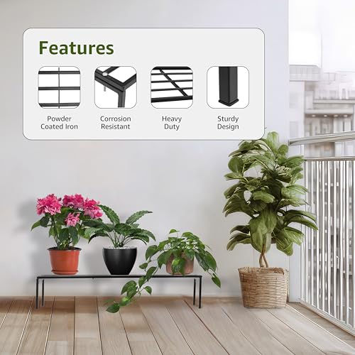 Image of Amazon Brand - Solimo Folding Metal Plant Stand (Pack of 2, Black) - Heavy-Duty, 60 kg /Shelf Load Capacity, 20 x 58 x 15 cm, Indoor & Outdoor Use