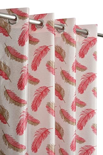 Image of Yarnis Feather Printed Light-Filtering Curtains 8 Feet Long for Door Living Room, Pink, Parda, 1 Piece