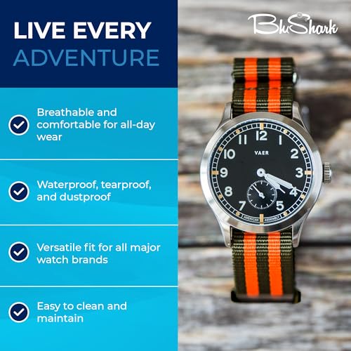 Image of BluShark - Original Collection Military-Style Waterproof Watch Strap, Fits All Timepiece Brands, Durable Nylon Wristwatch Accessories with Stainless Steel Buckle - 18mm, 20mm, 22mm & 24mm Watch Bands