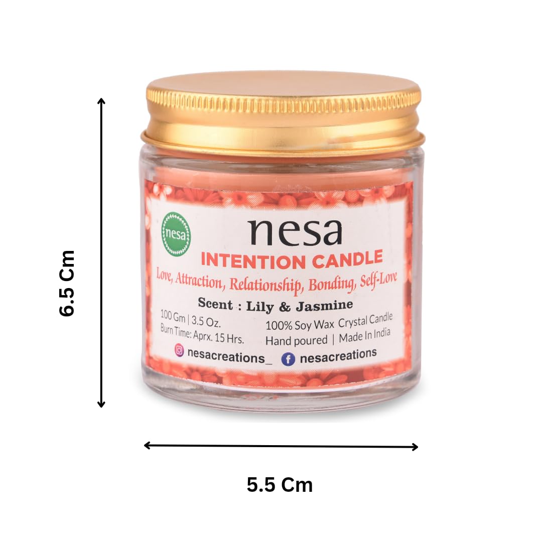 Nesa Love Intention Crystal Candle - 100% Soy Wax Candle- Red Color and Lily & Jasmine Scent - Spell and Ritual Candle for Relationship, Bonding- 100 g 3