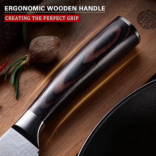 Image of HARI Japanese Chef Knife Set | Professional 8 Inch Chef Knife & Paring Knife | 7Cr17 High Carbon German Stainless Steel with Pakkawood Handle | Hammered Blade, Ultra-Sharp, Gift Box - Brown