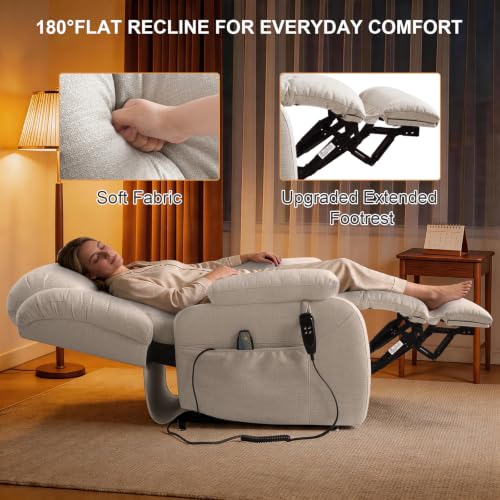 Image of Dual Motor Infinite Position Power Lift Recliner Chair for Elderly, Beige