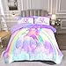 Unicorn Kids Comforter Bedding Set 5 Piece Super Soft Breathable Print Kids Bedding Sets for Girls, Washable Durable Comforter Set with Comforter, Shams, Sheet, 2 Pillowcases (Full, Purple Unicorn)
