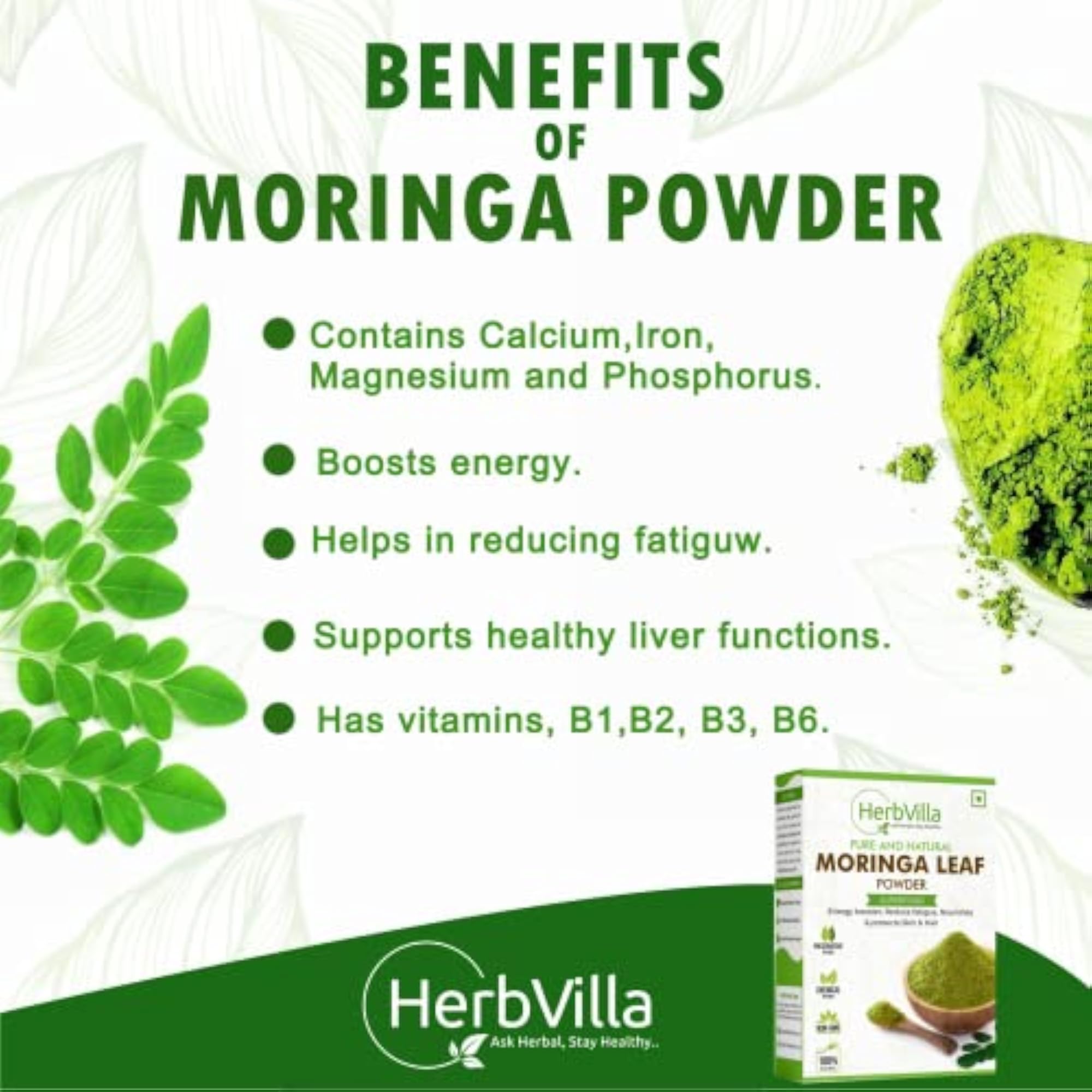 Herbvilla Pure Moringa Powder, 400 Grams