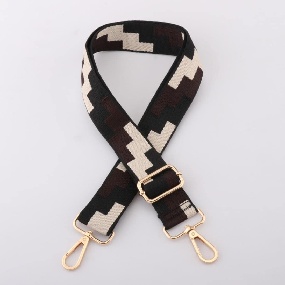 2 Tracolle Regolabili Per Borse In Cotone Larghe 3,8 Cm - Design Etnico, Lunghezza 75-145 Cm, Beige E Nero