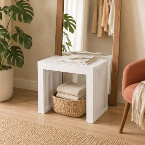 Image of APRTAT Bamboo Dining Bench 17 Inch Indoor Wooden Shoe Benches for Entryway | Entryway Shoe Rack Bench.,Solid Bamboo Benches,for Living Room, Hallway, Bedroom, Bathroom,Easy Assemble,Slatted Design,