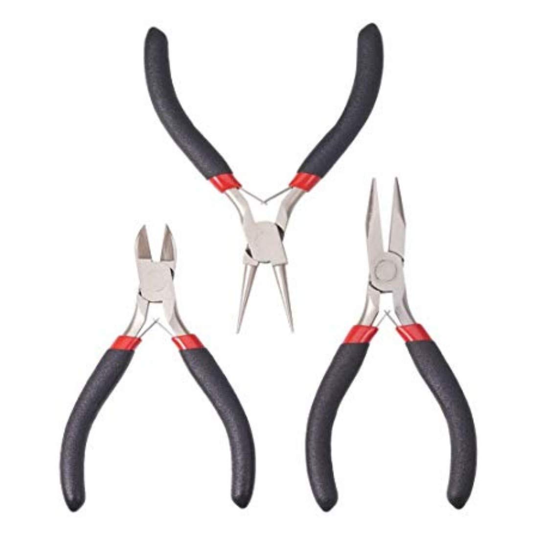 DIY Crafts 3 Pcs Pliers Set. Design No # 4, Black Colour Plier, Jewelry Pliers Set - Chain Nose, Side Cutter and Ro (Design No # 4, Black Colour Plier) 1
