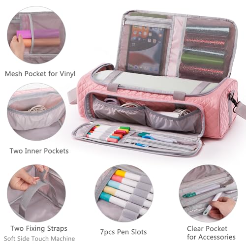 Image of AMOIGEE Puff Carrying Case for Cricut Explore 5, Quilted Storage Bag for Die-Cutting Machine, Travel Craft Tote with Pockets for Vinyl, Tools, Mats and Cricut Accessories and Suppliers