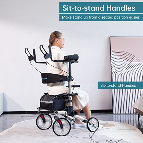 Elenker Upright Walker, Stand Up Folding Rollator Walker With 10 Inch Front Wheels Backrest Seat And Padded Armrests For Seniors And Adults thumb #3