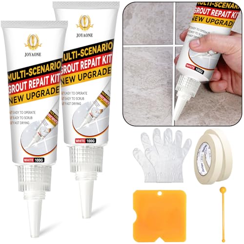 Masilla para azulejos blanca, kit de reparación de azulejos de secado rápido, simple y fácil de usar, silicona blanca para baño pasta para la reparación de azulejos (Blanco 100 g x 2)