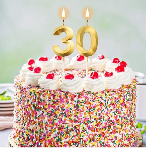 Image of Number Candles 3 inch for Birthday, Wedding Anniversary Celebration, Theme Party Cake Decoration Gold (Number 30)