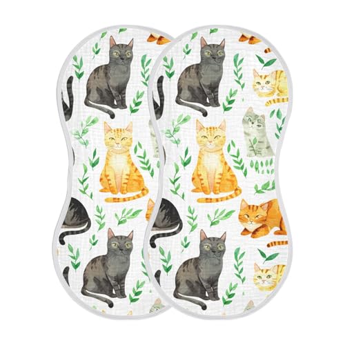 4 Pack Baby Burp Cloths, Soft Absorbent Burping Cloths for Babies, Cotton Milk Spit Up Rags, Large Size for Newborns, Baby Boys and Girls (Colorful Cat Poses)2