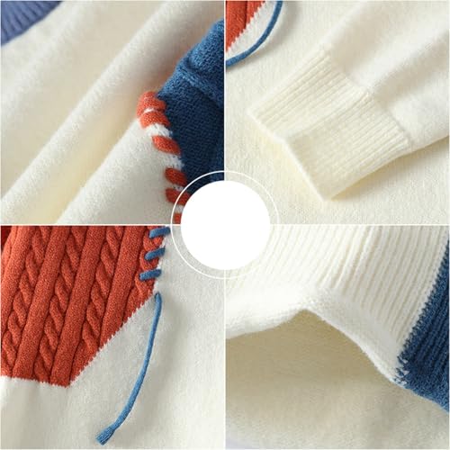 Men's Lapel Collar Color Block Patchwork Knit Sweater Crochet Knitted Lightweight Long Sleeves Pullover Sweaters4