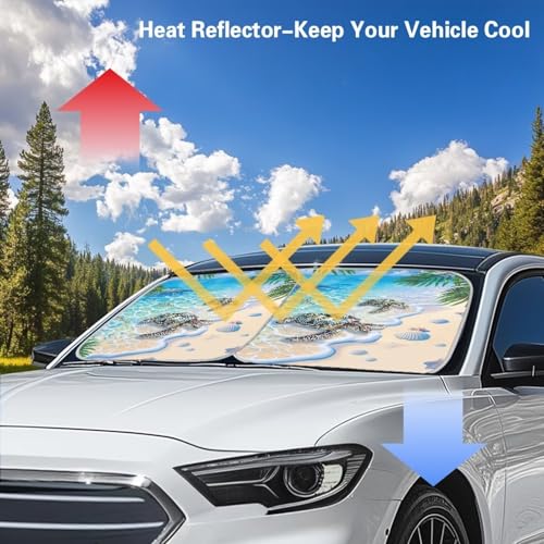 Image of Car Windshield Sun Shade Shield Folding Beach Sea Turtle Car Sun Shade for Front Window Fits for Most Sedan Van SUV Trucks 2pcs Set Car Interior Accessories Summer