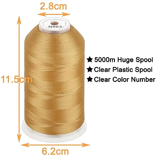 Image of New brothread - Single Huge Spool 5000M Each Polyester Embroidery Machine Thread 40WT for Commercial and Domestic Machines - Gold (Janome Color)
