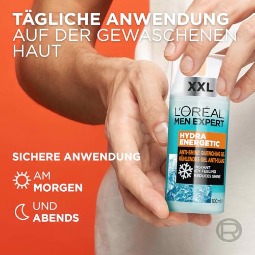 L'Oréal Men Expert XXL kühlende Gesichtspflege Anti-Glanz für Männer, Erfrischendes und mattierendes Gesichtsgel, Gesichtscreme für Herren, Hydra Energy, [Amazon Exclusive], 1 x 100 ml