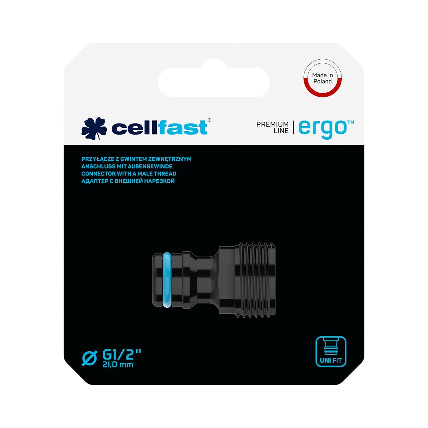 Raccordo Cellfast ENERGO Con Filetto Maschio G1/2 (21 Mm) - In ABS, Tecnologia UNIFIT, 6 Bar, 53-230