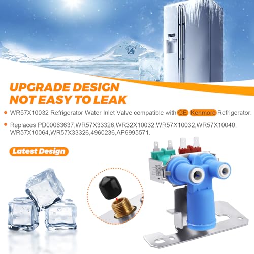 WR57X10032 WR57X33326 Refrigerator Water Inlet Valve WR57X10032 Dual Solenoid Valve Compatible with GE Refrigerator Replace WR57X10040 WR57X33326 WR57X10064 PS901314 Ice-Maker Water Valve by Blutoget