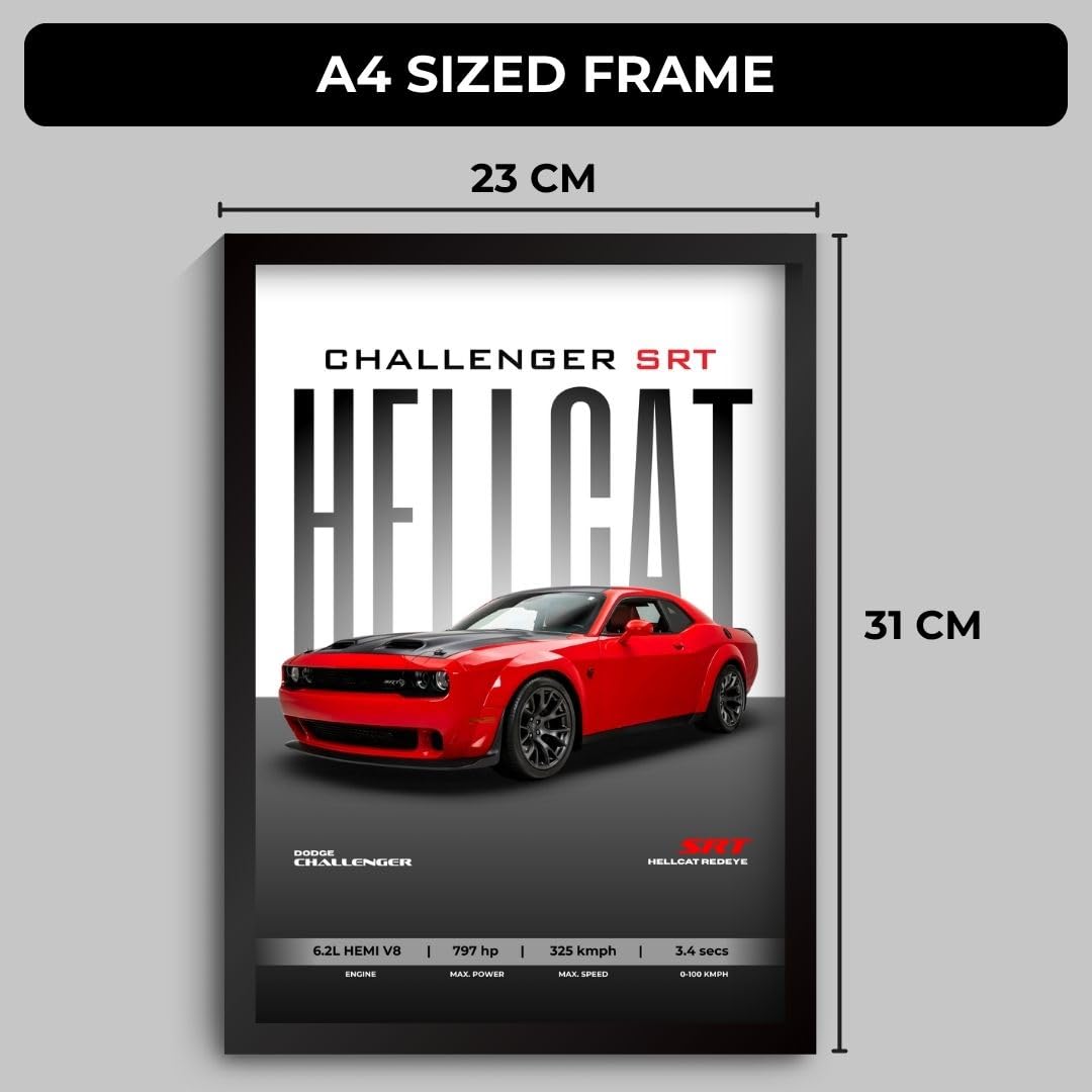 Dodge Challenger Poster | Framed Dodge Challenger SRT Hellcat A4