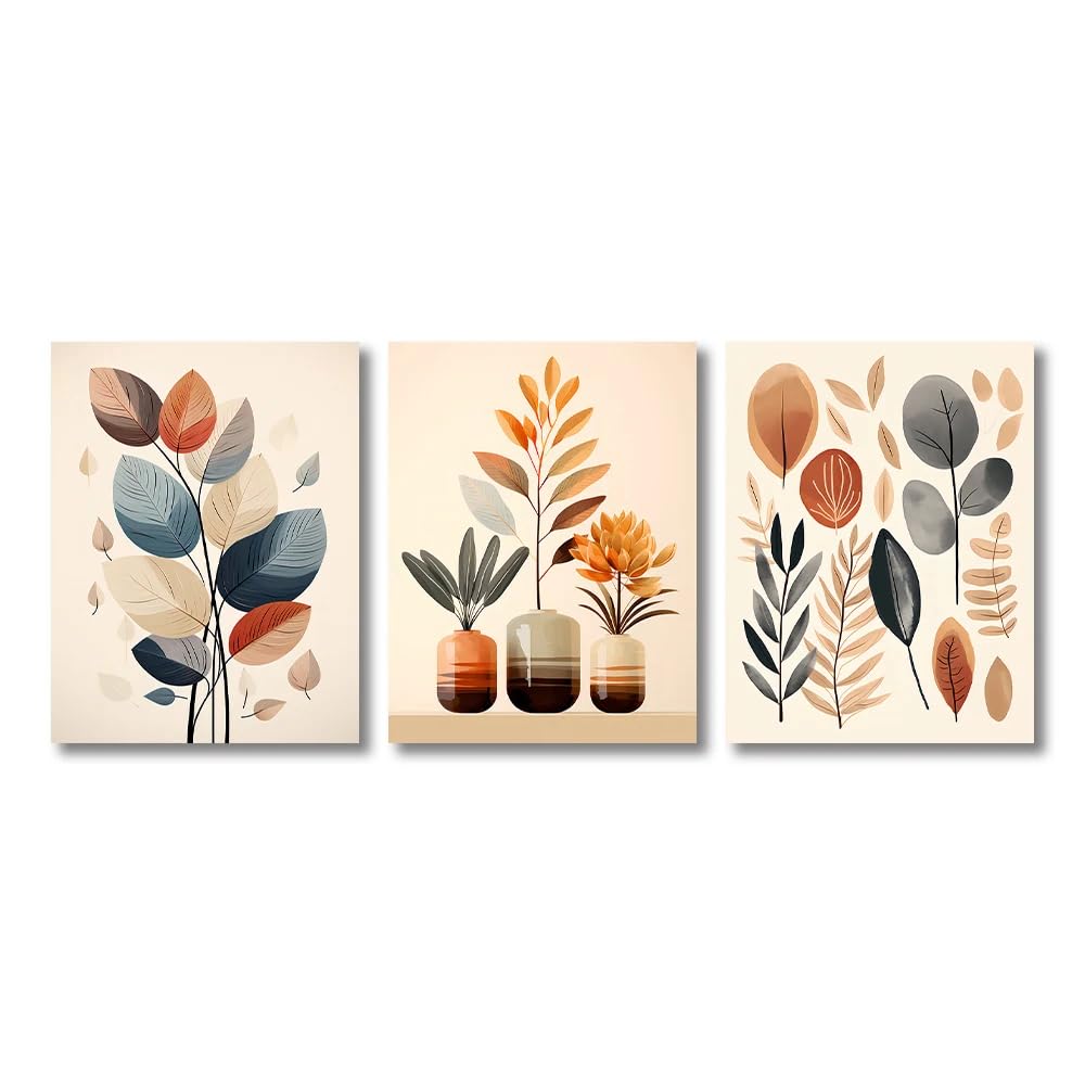 SOBMQ Poster-Retro Leaf Canvas Painting Wall Art Watercolor Vase Simple Abstract Poster and Printmaking for Living Room Bedroom Home Decoration-50 * 70cm-3PCS (No Frame)
