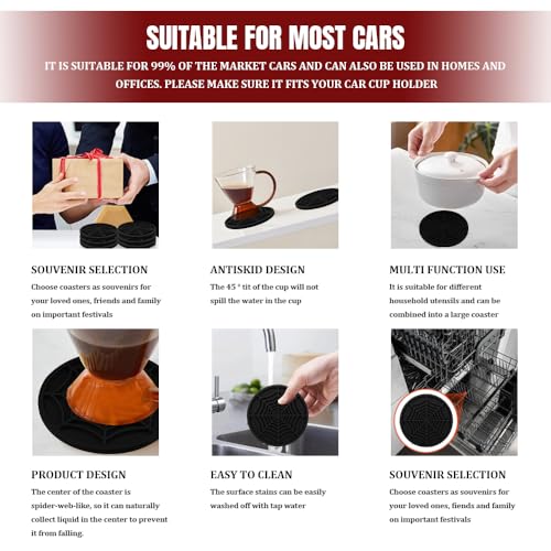 4 piezas coaster tazas para auto silicona 7cm negro miniatura 6