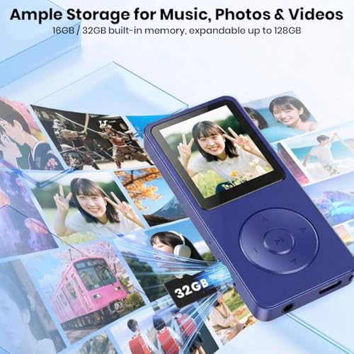 Image of AUDIOCULAR M61 MP3 Player with Bluetooth 5.3, Built-in Speaker, FM Radio, 16 /32GB Integrated SD Card Storage (Up to 128GB), Type-C Charging