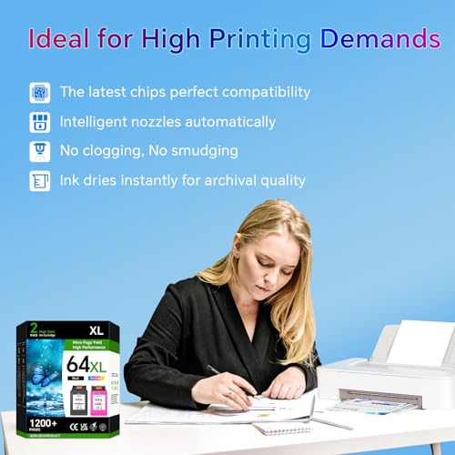 Image of 64XL Ink Cartridge Combo Pack Replacement for HP Ink 64 Black and Color Compatible with Envy Photo 7855 7858 7155 7800 Inspire 7900e Series 7200e 7255e 7900e 7950e 7955e 7958e Tango Series Printers