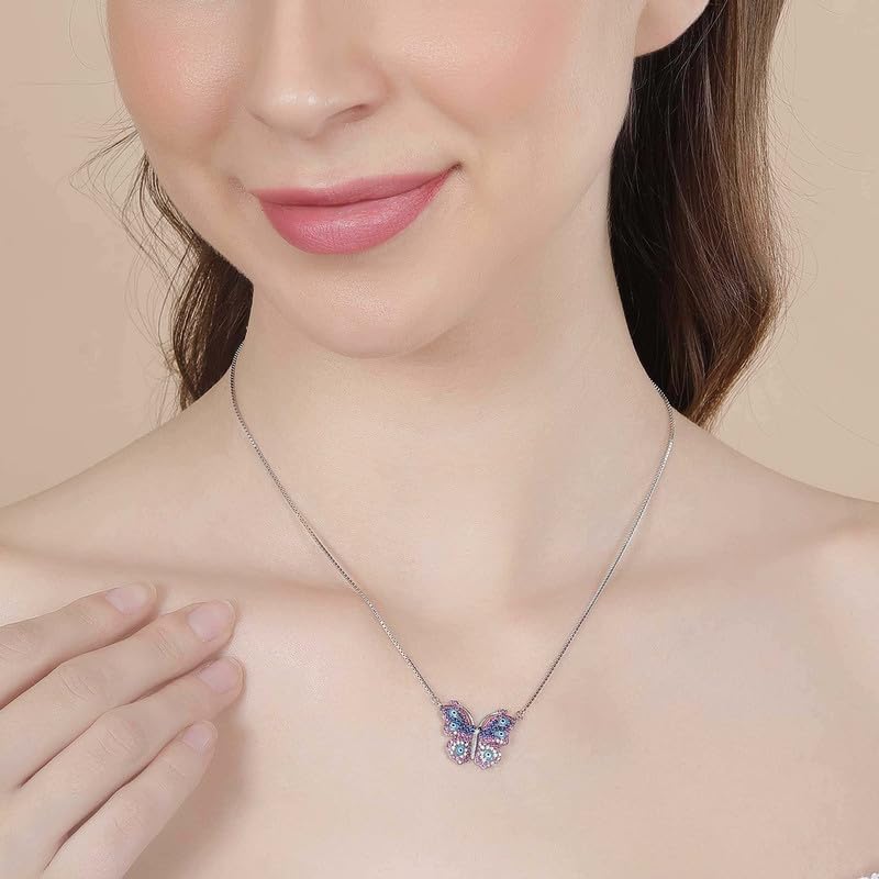 Image of Miss Highness 925 Sterling Pure Silver Pendants Necklace for Women & Girls, Butterfly Pendants, Minimal Jewellery with Authenticity Certificate, Birthday, Anniversary, Gift for Wife and Girlfriend