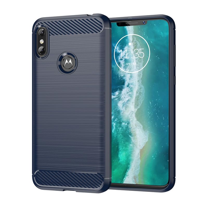 Image of Hybrid Carbon Fiber Back Case for Moto One Power (Blue)