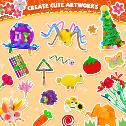 DOITEM Pfeifenreiniger Craft Supplies, 2000Pcs Kunsthandwerk Zubehör Bastelset Kinder, Bastelbedarf für Kinder Age 4-9, Scrapbooking Bastelset